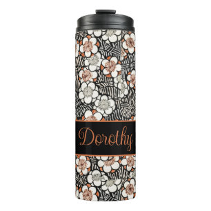 Japanese Black and Red Floral Pattern Thermal Tumbler