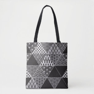 Japanese Black And White Collage Triangle Pattern Tote Bag