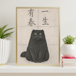 Japanese Black Cat Art Print | Matsumoto Hoji