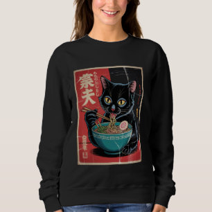 Japanese Black Cat Eating Ramen Kitten Food Men Wo Sweatshirt