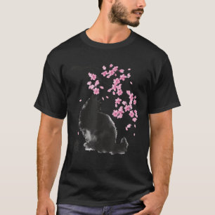 Japanese Black Cat Kanji Meaning Sakura Cherry Blo T-Shirt
