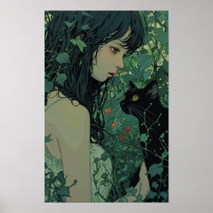 Japanese Black Cat - Miyazaki Hayao Style Poster