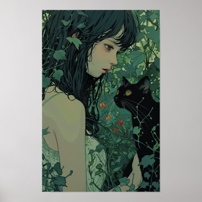 Japanese Black Cat - Miyazaki Hayao Style Poster (Front)