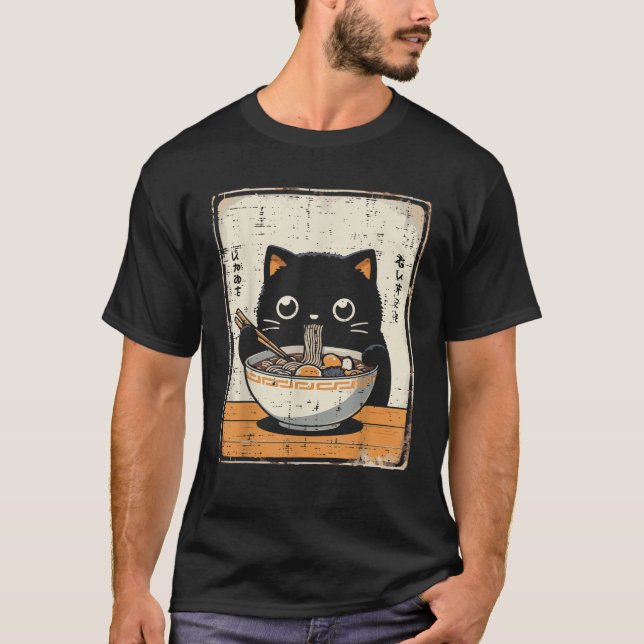 Japanese Black Cat Ramen Kawaii Noodles Art Women  T-Shirt (Front)