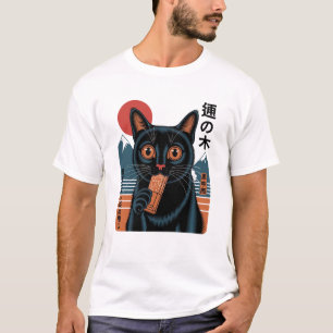 Japanese Black Cat with Candy Bar – Retro Manga-St T-Shirt