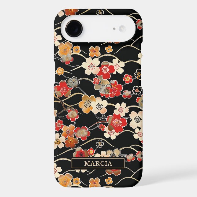 Japanese Black Floral Pattern Monogrammed (Back)