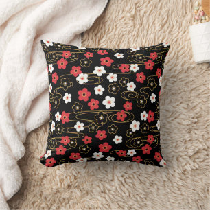 Japanese Black Sakura Cherry Blossom Flowers Cushion