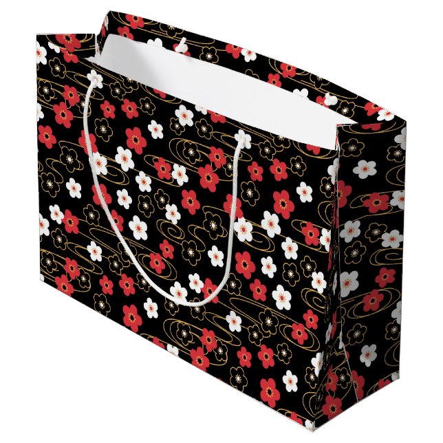 Japanese Black Sakura Cherry Blossom Flowers Large Gift Bag (Back Angled)