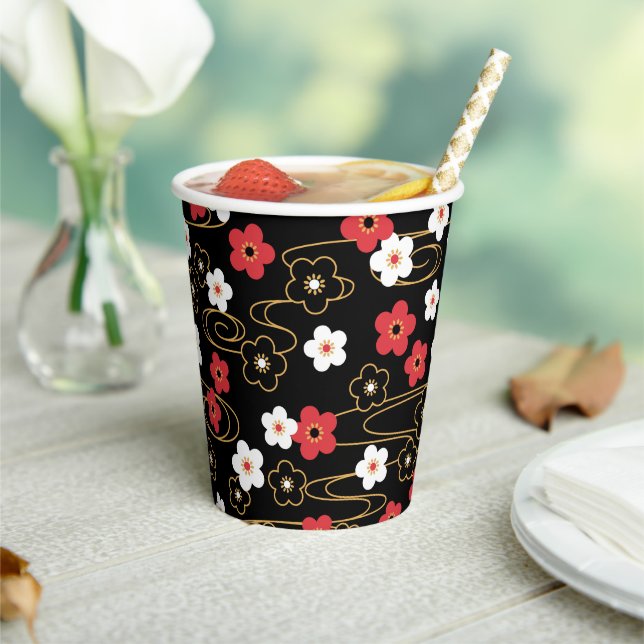Japanese Black Sakura Cherry Blossom Flowers Paper Cups (Insitu)