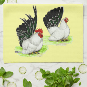 Japanese Black White Bantams Tea Towel