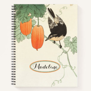 Japanese Block Print Bird and Orange Fruit Notebook