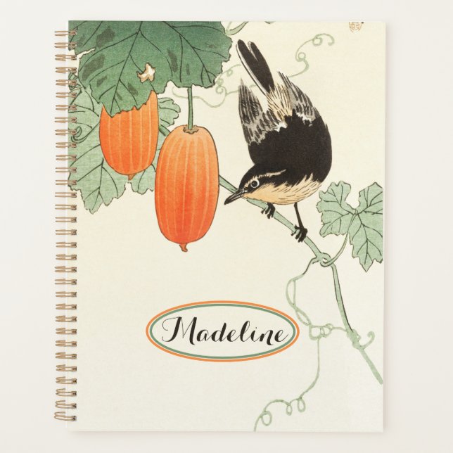Japanese Block Print Bird and Orange Fruit Planner (Front)