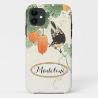 Japanese Block Print Bird Orange Fruit Personalise
