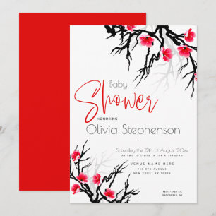 Japanese Blossom Branch Floral Baby Shower Invitation