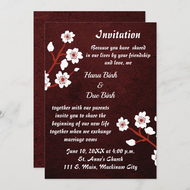 Japanese Blossom Wedding Invitation (Front/Back)