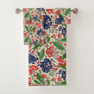 Japanese Blue and Red Berries Bath Towel Set