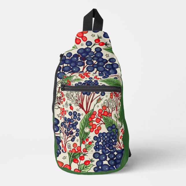 Japanese Blue and Red Berries Sling Bag (Front)