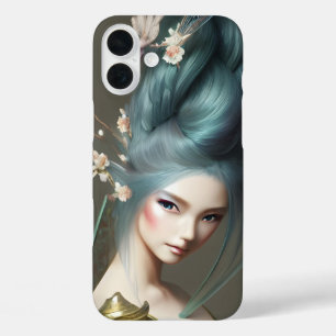 Japanese blue-haired Princess Fantasy Art Poster iPhone 16 Plus Case