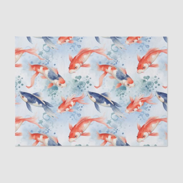 Japanese Blue Koi Fish Decoupage Tissue Paper (Front)