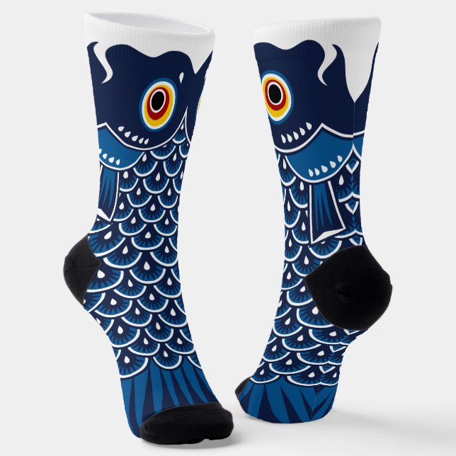 Japanese Blue Koinobori Carp Streamer Socks (Angled)