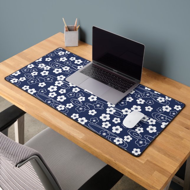Japanese Blue Sakura Cherry Blossom Flowers Desk Mat (Office 2)