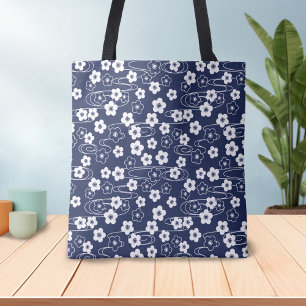 Japanese Blue Sakura Cherry Blossom Flowers Tote Bag