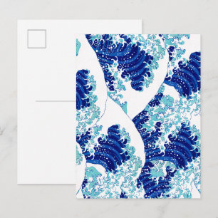 Japanese blue wave pattern by Watanabe Seitei Postcard