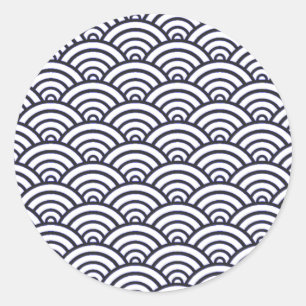 Japanese Blue Waves Seigaiha Sea Classic Round Sticker