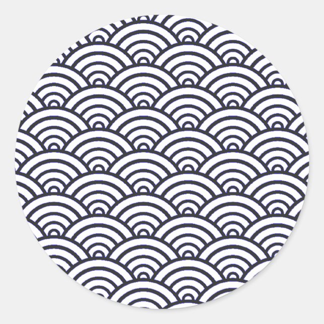 Japanese Blue Waves Seigaiha Sea Classic Round Sticker (Front)