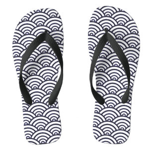 Japanese Blue Waves Seigaiha Sea Flip Flops
