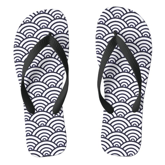 Japanese Blue Waves Seigaiha Sea Flip Flops (Footbed)
