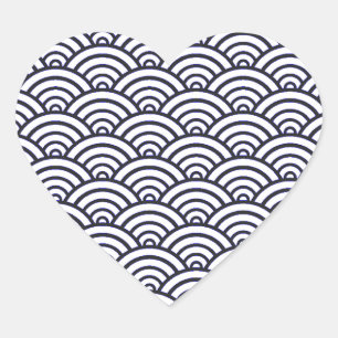 Japanese Blue Waves Seigaiha Sea Heart Sticker
