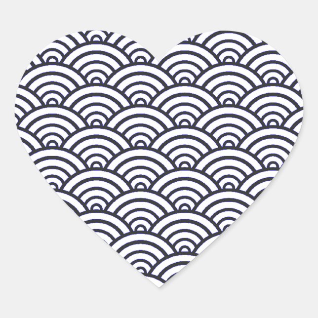 Japanese Blue Waves Seigaiha Sea Heart Sticker (Front)