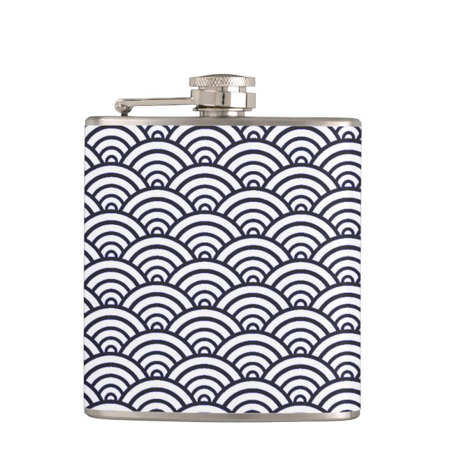 Japanese Blue Waves Seigaiha Sea Hip Flask (Front)
