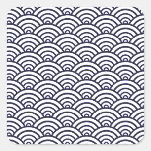 Japanese Blue Waves Seigaiha Sea Square Sticker
