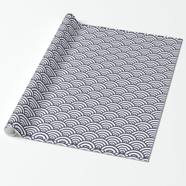 Japanese Blue Waves Seigaiha Sea Wrapping Paper (Unrolled)