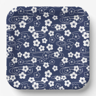 Japanese Blur Sakura Cherry Blossom Flowers Paper Plate