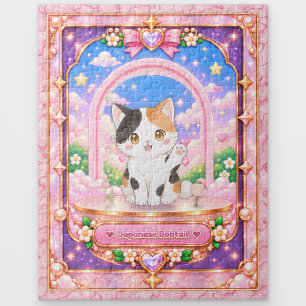 Japanese Bobtail Cat, Kawaii Art Jigsaw Puzzle