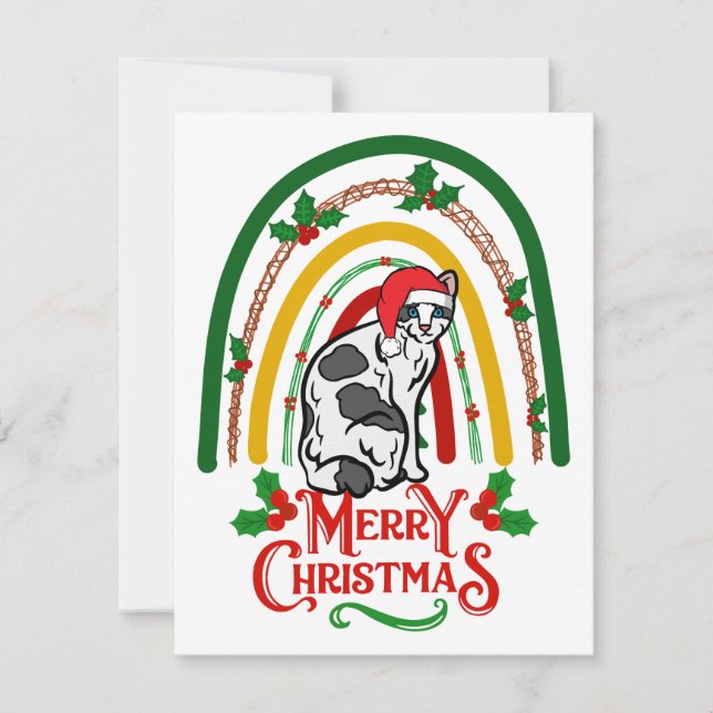 Japanese Bobtail Cat Merry Christmas Holiday Card (Front)