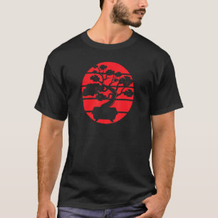 Japanese Bonsai Tree Red Retro Sunset T-Shirt