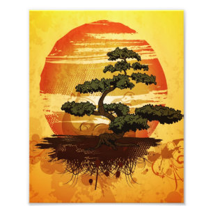Japanese Bonsai Tree Sunset Photo Print
