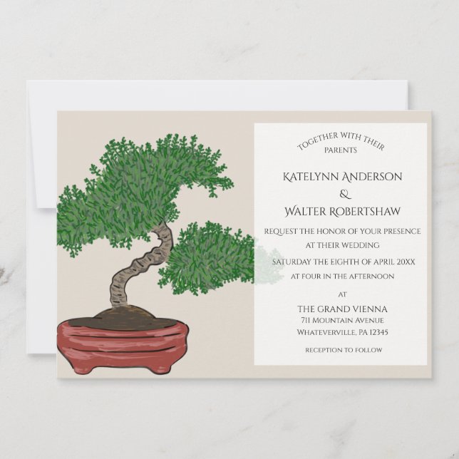 Japanese Bonsai Tree Wedding Invitation (Front)
