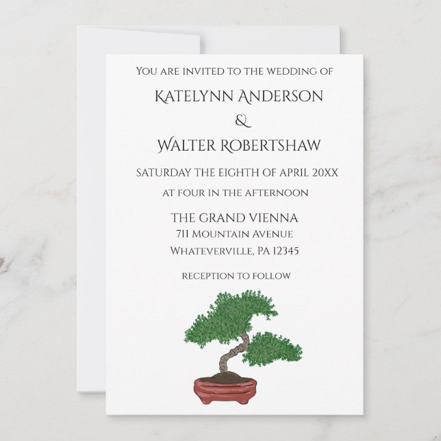 Japanese Bonsai Tree Wedding Invitation (Front)