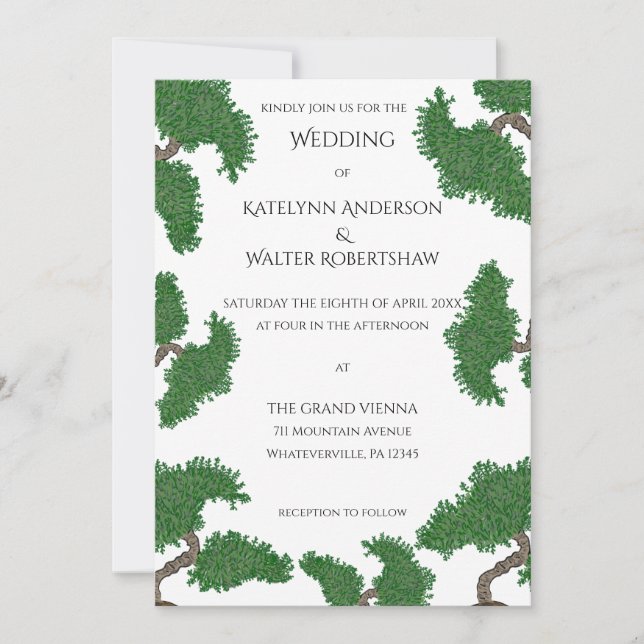 Japanese Bonsai Tree Wedding Invitation (Front)