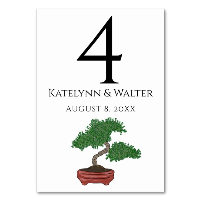 Japanese Bonsai Tree Wedding Table Number (Front)