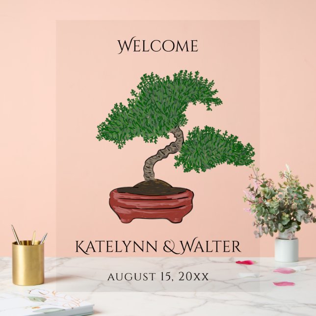 Japanese Bonsai Tree Wedding Welcome Acrylic Sign (Wedding)