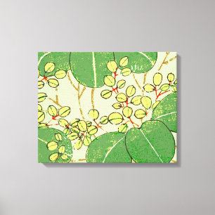 Japanese Botanical Green Leaf Woodblock Print