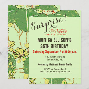 Japanese Botanical Green Leaf Woodblock Print Invitation