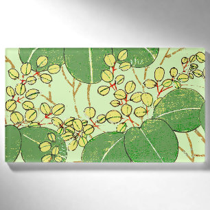 Japanese Botanical Green Leaf Woodblock Print Name Tag