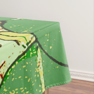 Japanese Botanical Green Leaf Woodblock Print Tablecloth